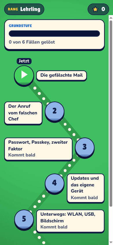 Fallkarte im Spiel Wachsam am Handy: die Fälle der Grundstufe, als nächster „Die gefälschte Mail“